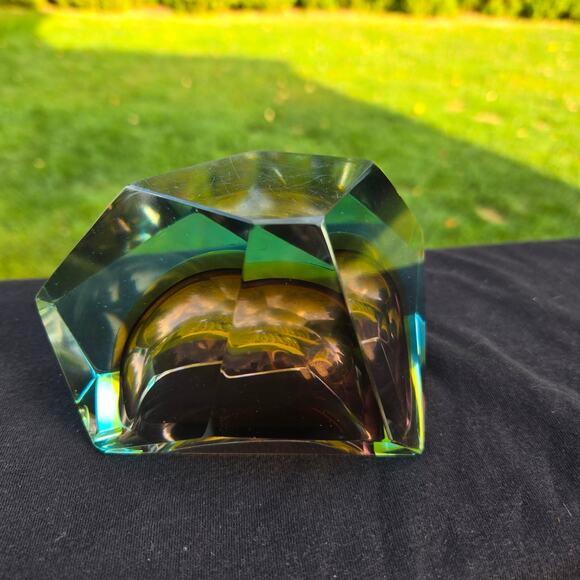 Murano Multi Faceted Submerged Style Glass Ashtray Catch All Heavy *read* - Picture 6 of 14
